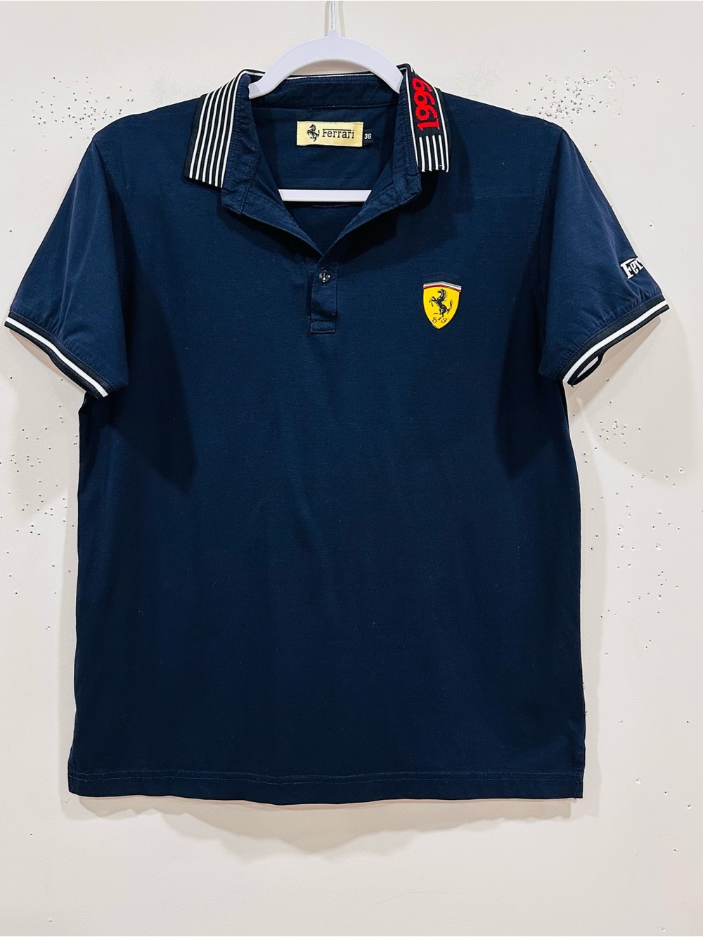 Vintage 1999 Ferrari F1 Team Polo Shirt Navy Blue Scuderia Schumacher Era  XS